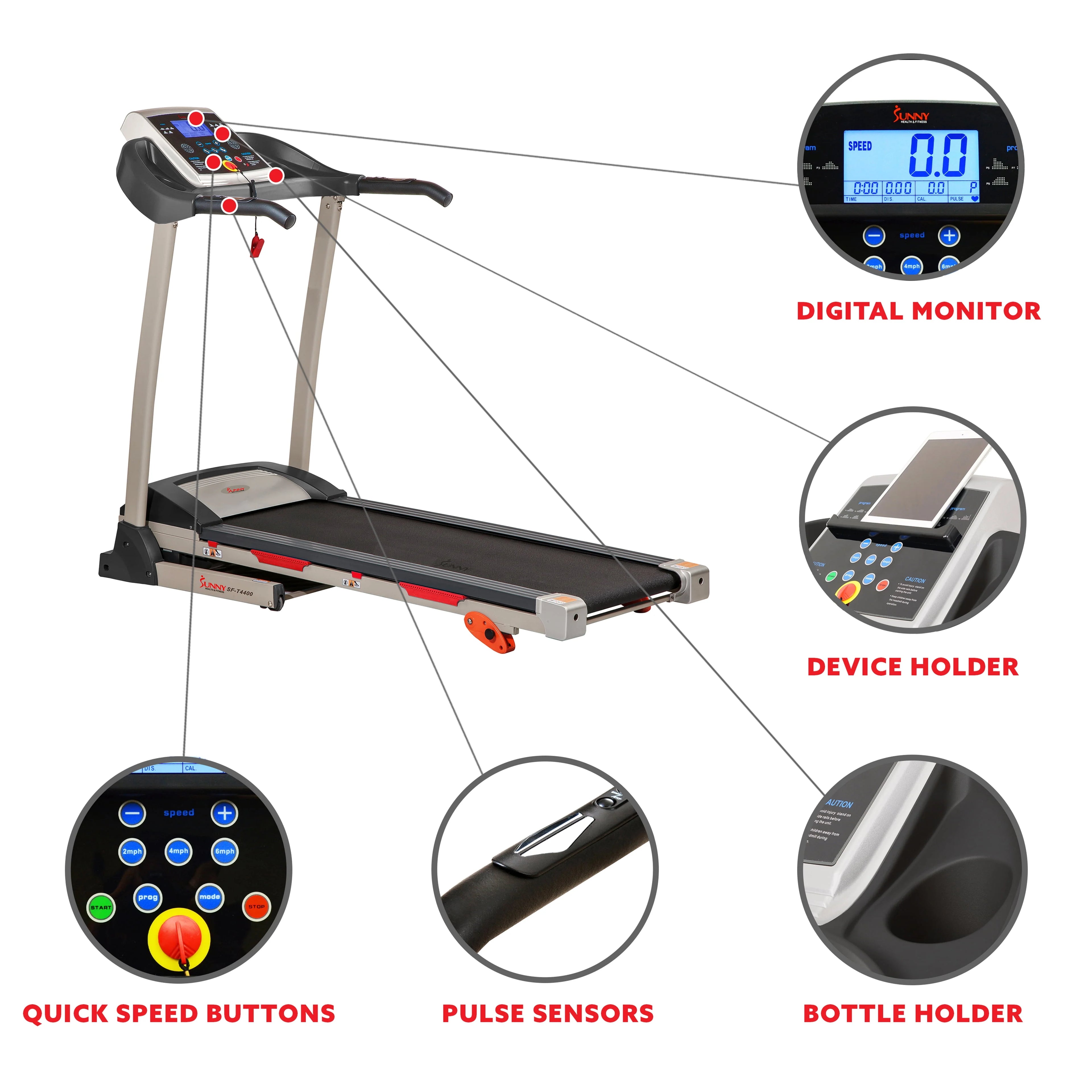 Sunny Health & Fitness Folding Treadmill with Manual Incline SF-T4400 P36194