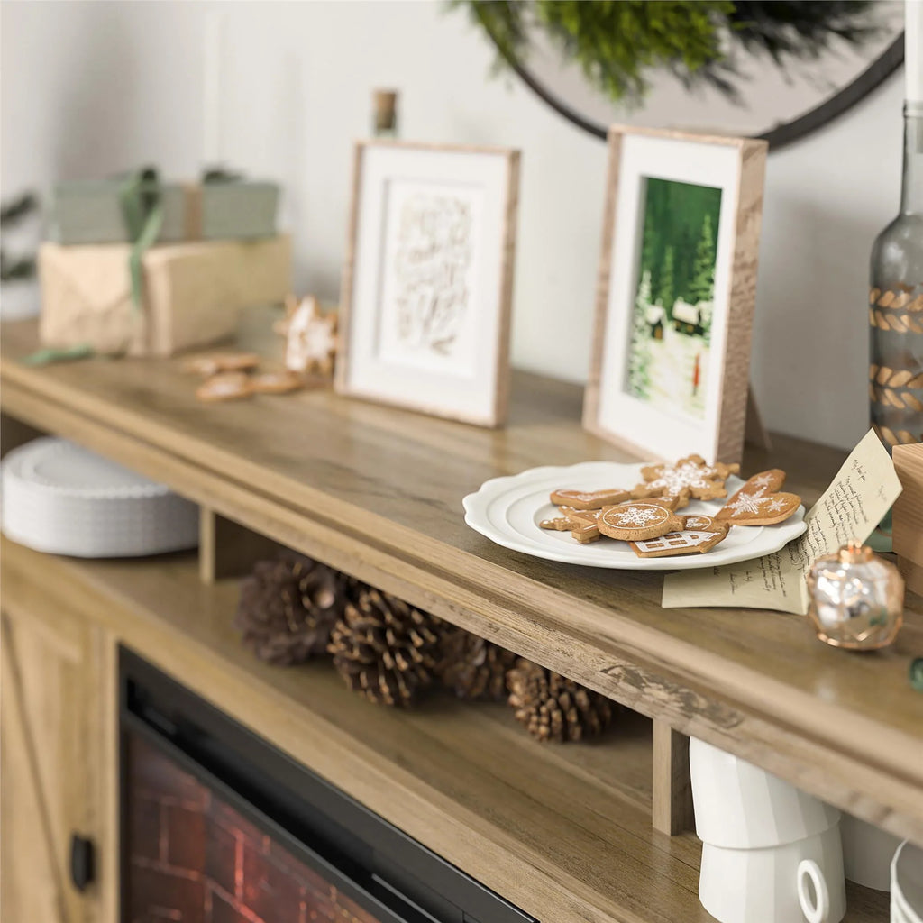 Ameriwood Home Ashton Lane Electric Fireplace TV Stand for TVs up to 65, Black Oak D206311