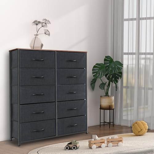 9 Drawer Dresser for Bedroom, Charcoal Black Fabric Storage Chest K84969