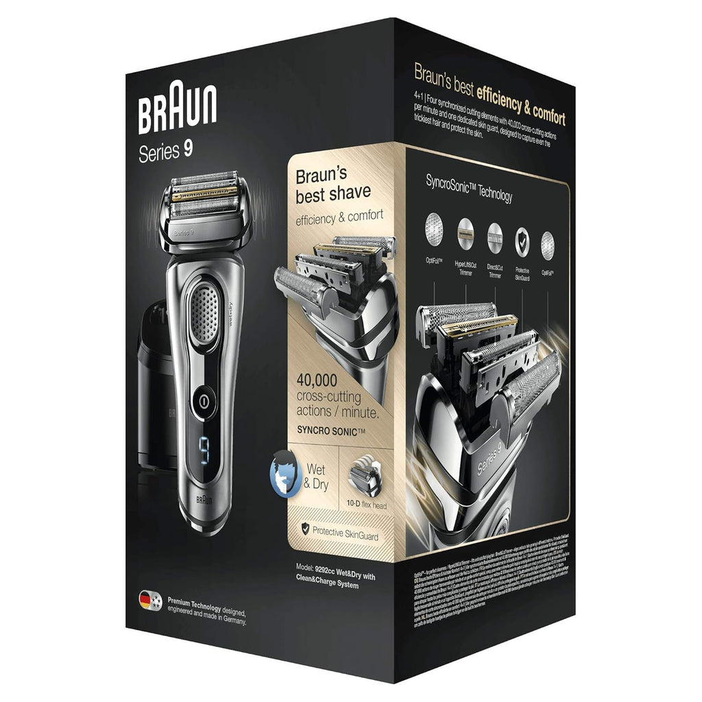 Braun Series 9 Electric Shaver for Men 9292cc, Wet and Dry, with Clean & Charge Station B3128