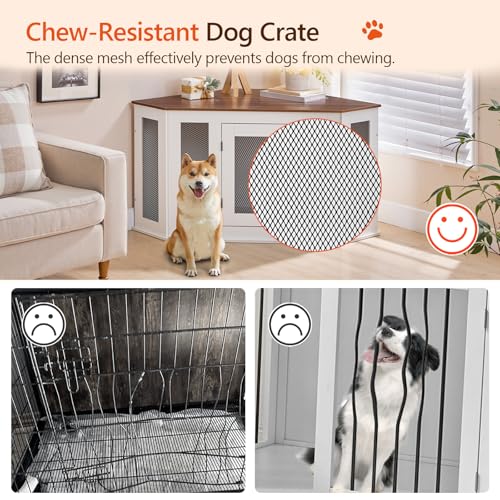 Corner Dog Crate Furniture Wooden Kennel End Table for Small Medium Dogs Greige and Black V3428