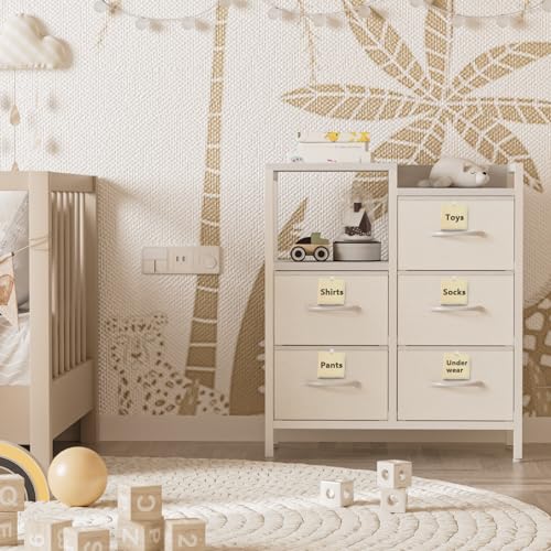 Furnulem 5 Drawer Black Fabric Dresser for Bedroom with Metal Frame D6974
