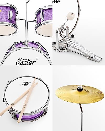 Eastar 3-Piece Kids Drum Kit for Beginners, 14 Inch, Metallic Sky Blue Y27429