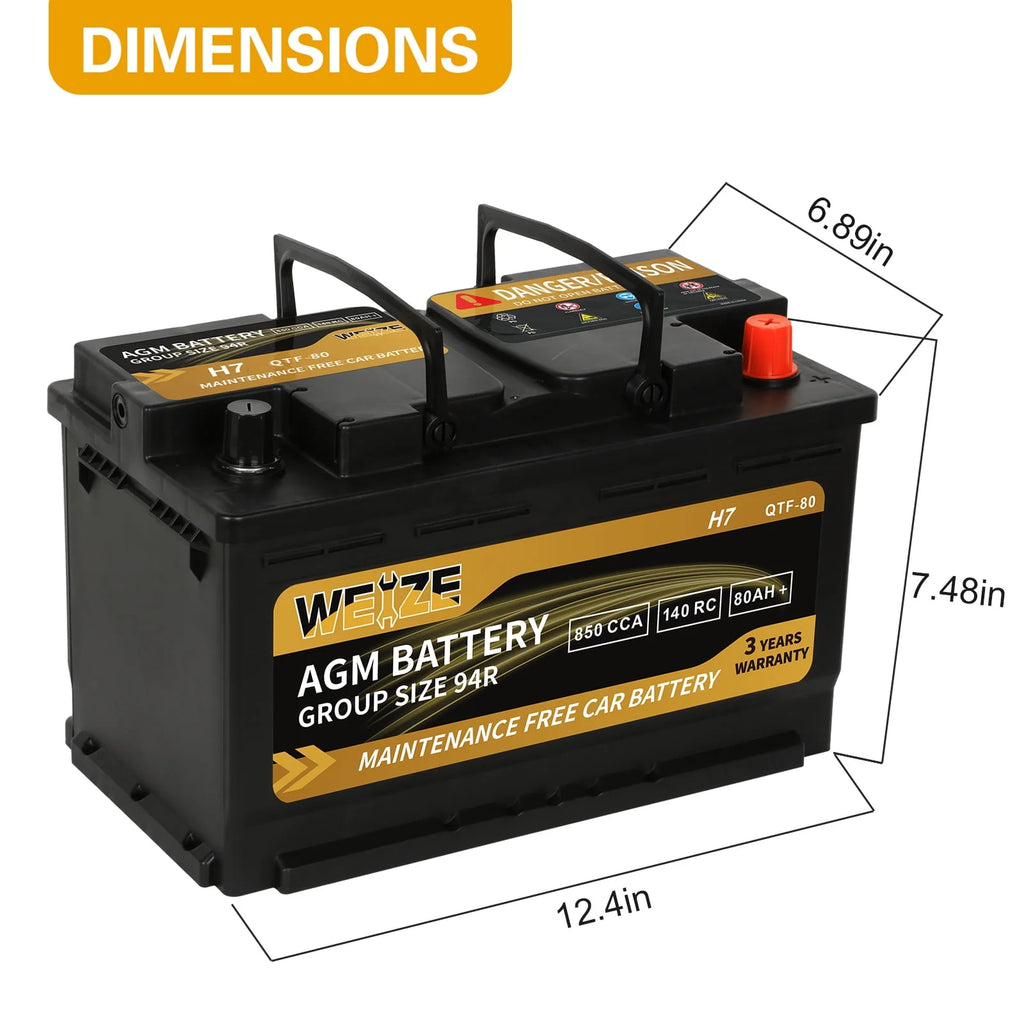 Weize Platinum AGM Automotive Battery Group 94R H7, 12V 80Ah N779