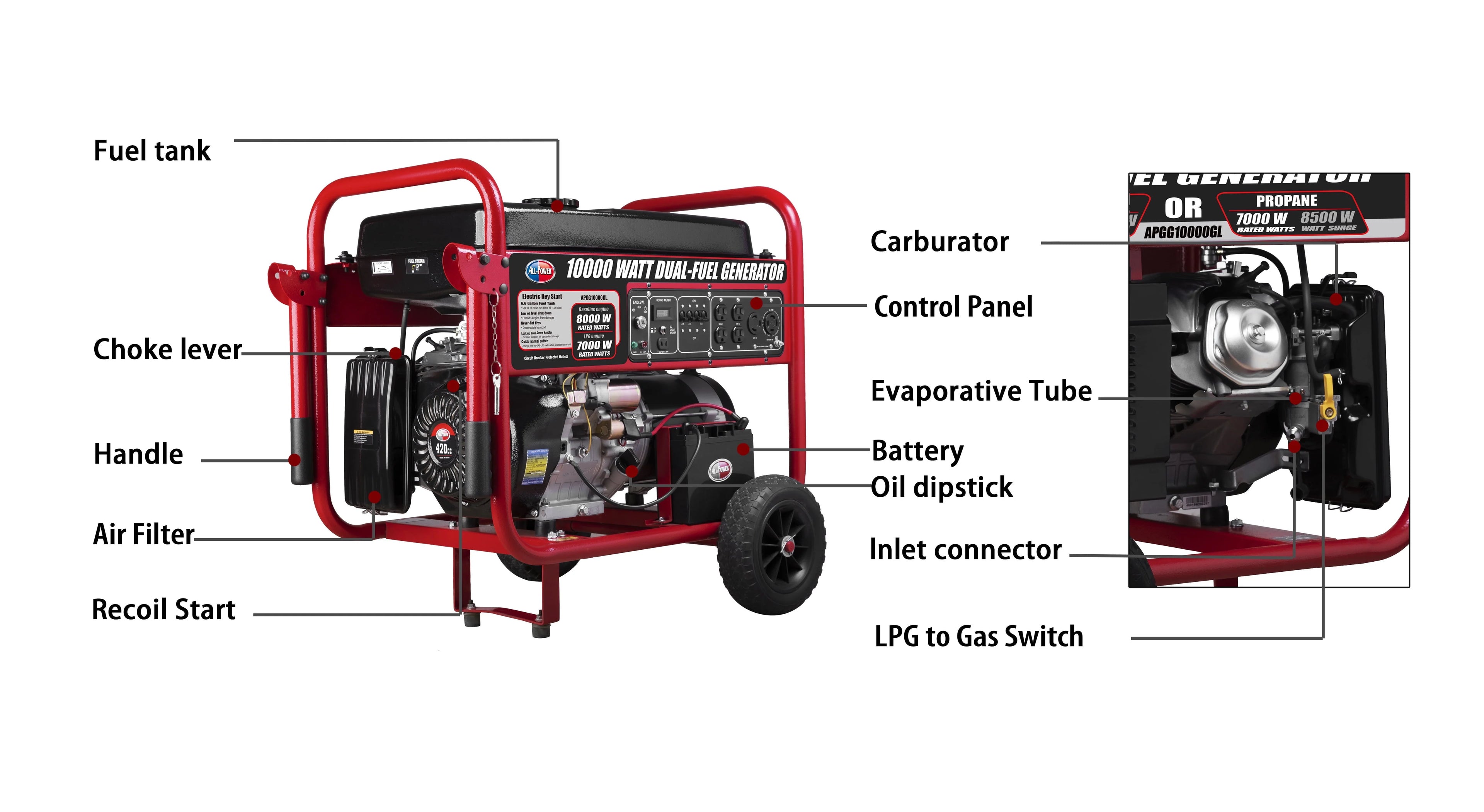 All Power APGG10000GL 10000W Dual Fuel Portable Generator W614634