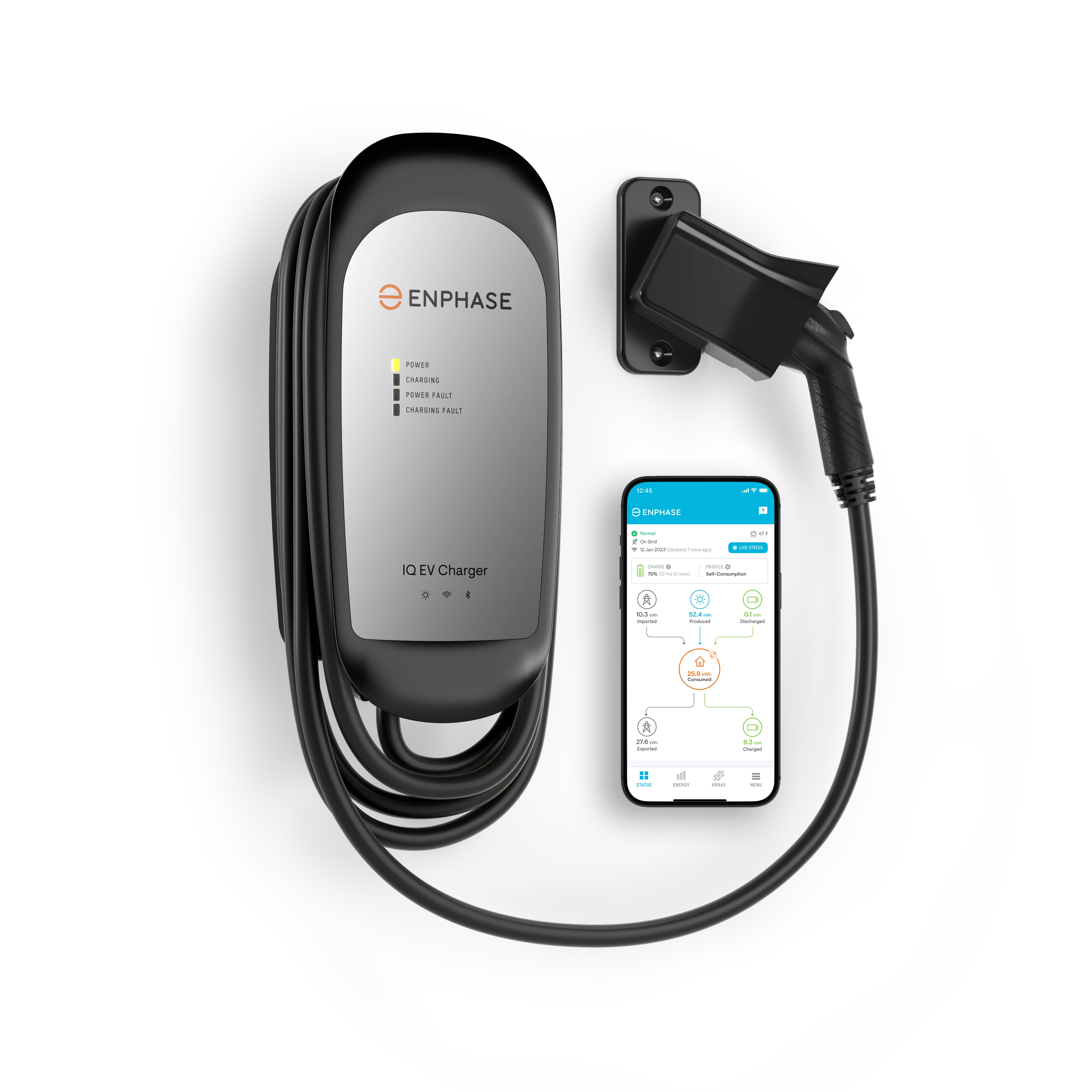 Enphase Smart Level 2 EV Charger with Wi-Fi, Safety Certified, 32 Amp, 240v, NEMA 14-50 Plug, Ruggedized 25ft Cable & J1772 Connector, IQ 40 Home Electric Car Charging Station