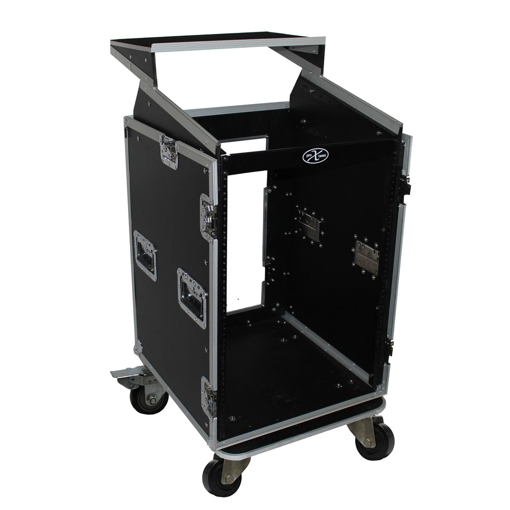 Prox 16U Rack x 10U Top Mixer DJ Combo Flight Case w/Laptop Shelf
