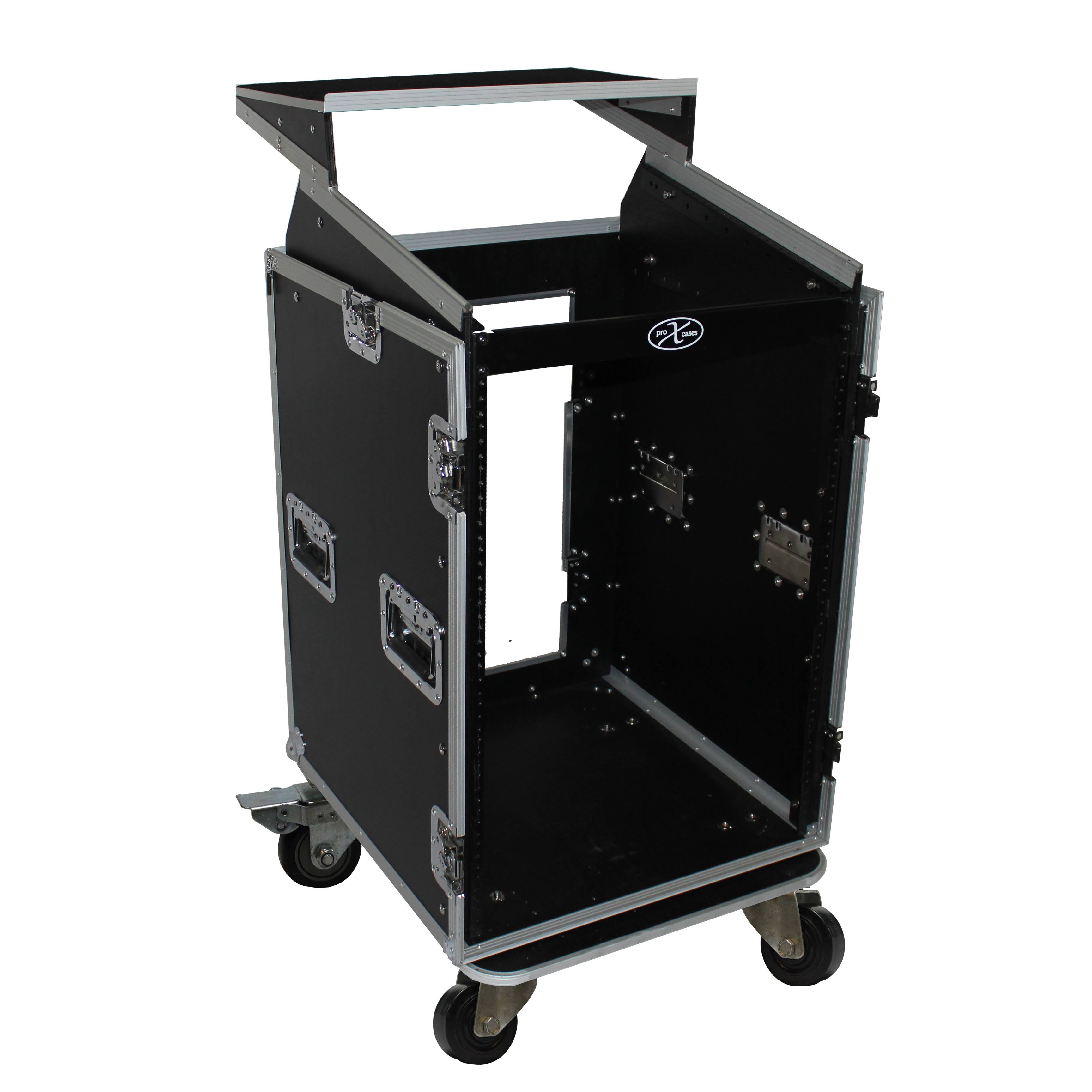 Prox 16U Rack x 10U Top Mixer DJ Combo Flight Case w/Laptop Shelf