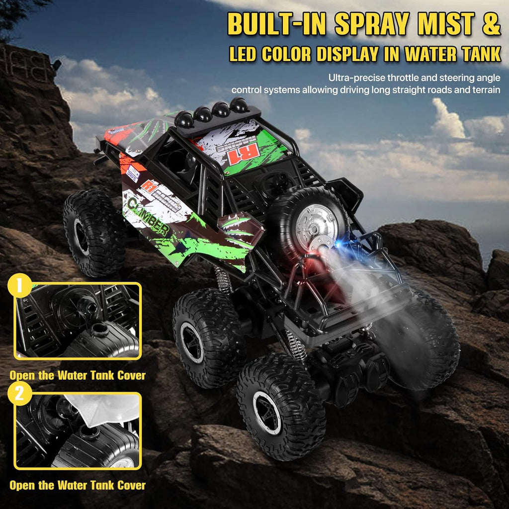 1/10 Scale RC Monster Truck 2.4Ghz 6x6 Off-Road with LED Mist Spray, Pack of 2 F670247