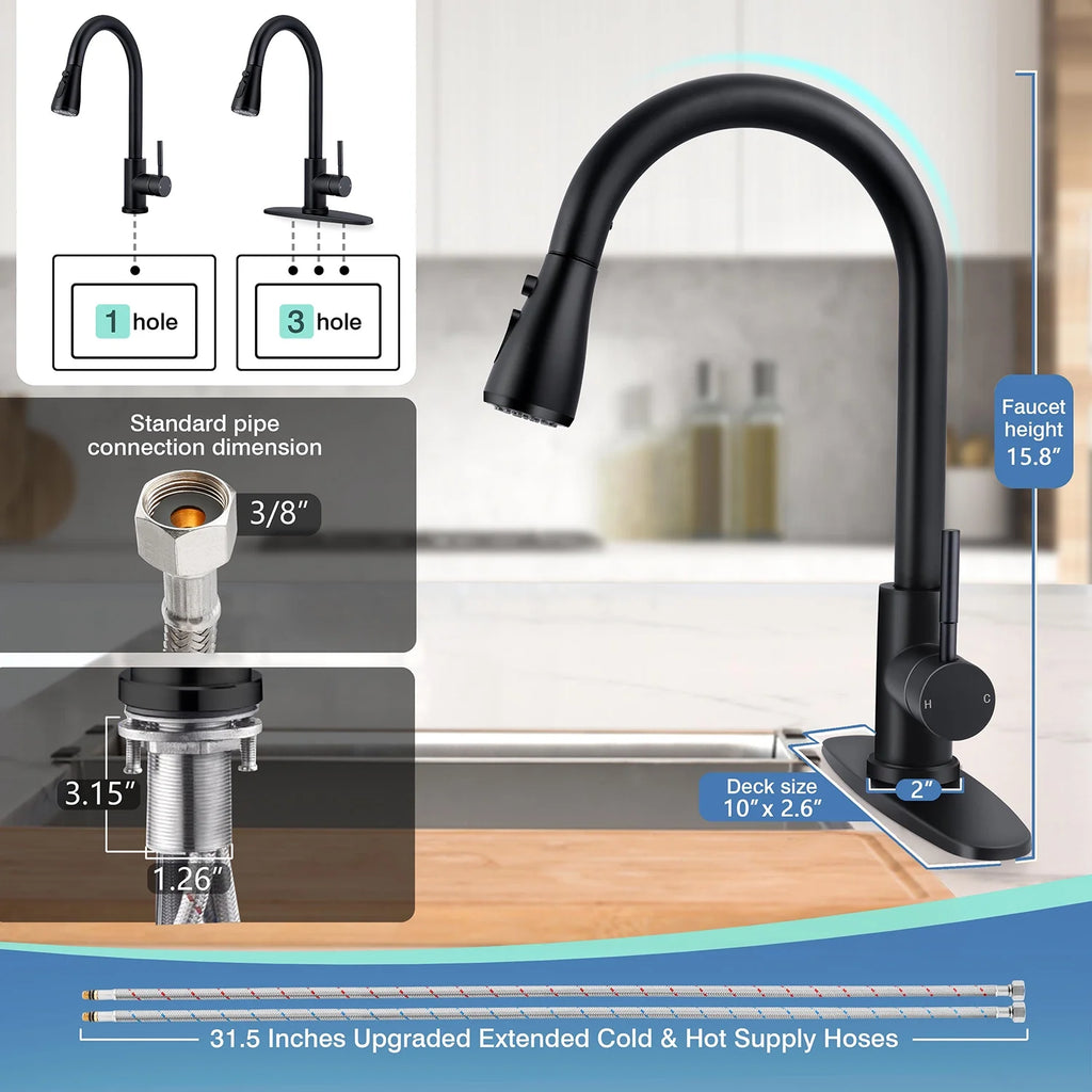 Vesteel Kitchen Sink Faucet with Pull Down Sprayer, Matte Black, Single Handle A936