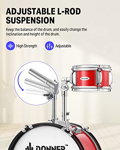 Donner 5-Piece Kid Drum Set for Beginners, 14 Inch Full Size, Metallic Black H8038