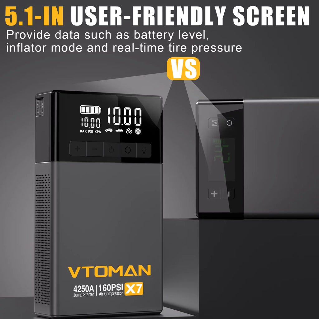 VTOMAN Jump Starter with Air Compressor, 4250A Peak, 160PSI Tire Inflator E855