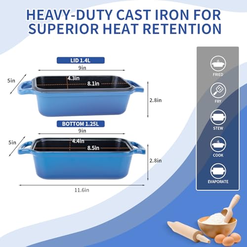 Enameled Cast Iron Bread Pan with Lid, 2 Piece Set, Lake Blue S82842