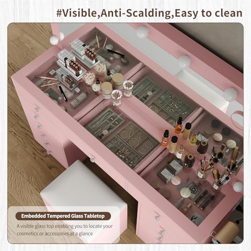 55" Vanity Desk with Charging Station and Lighted Mirror, Black Z765