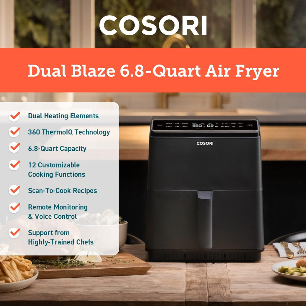 COSORI Air Fryer 6.8Qt Dual Blaze with 360 ThermoIQ Tech C677