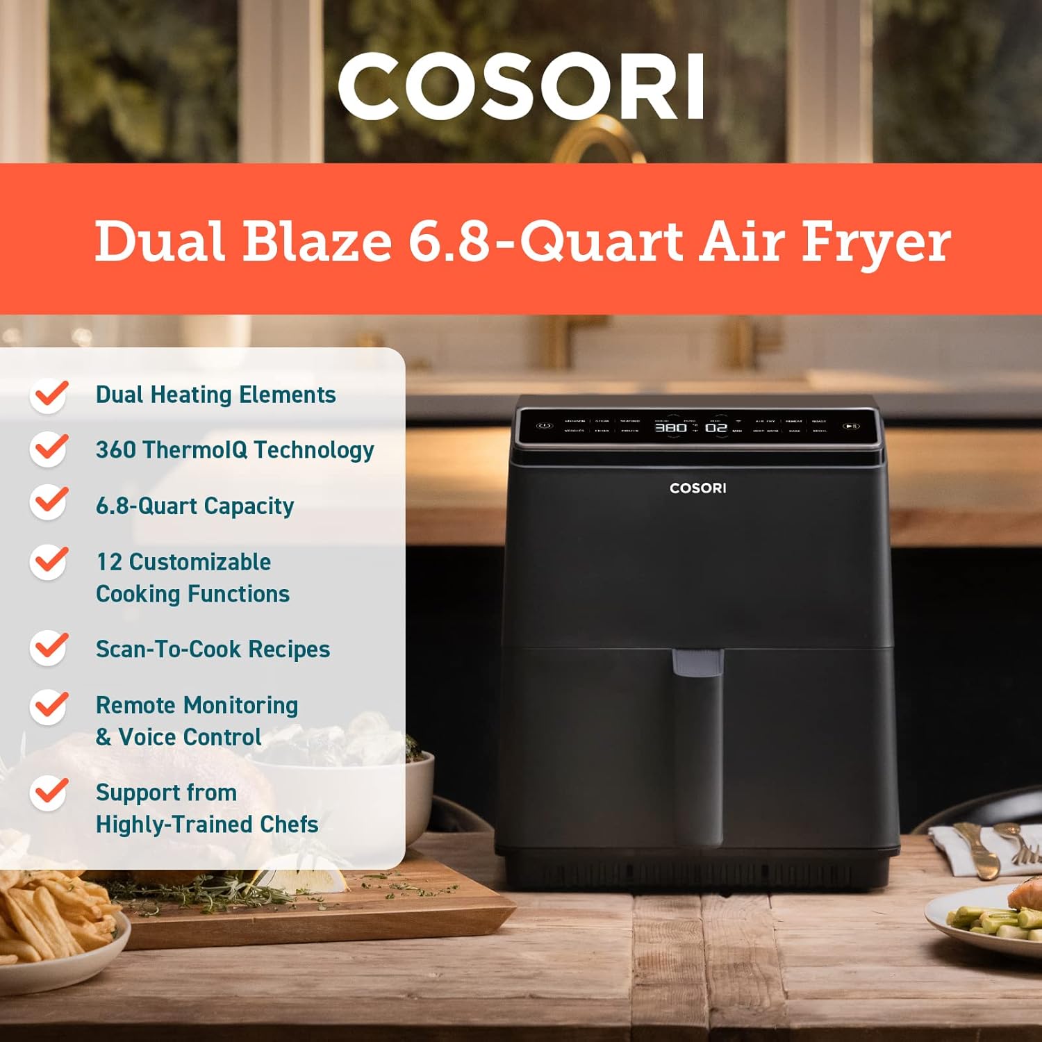 COSORI Air Fryer 6.8Qt Dual Blaze with 360 ThermoIQ Tech C677