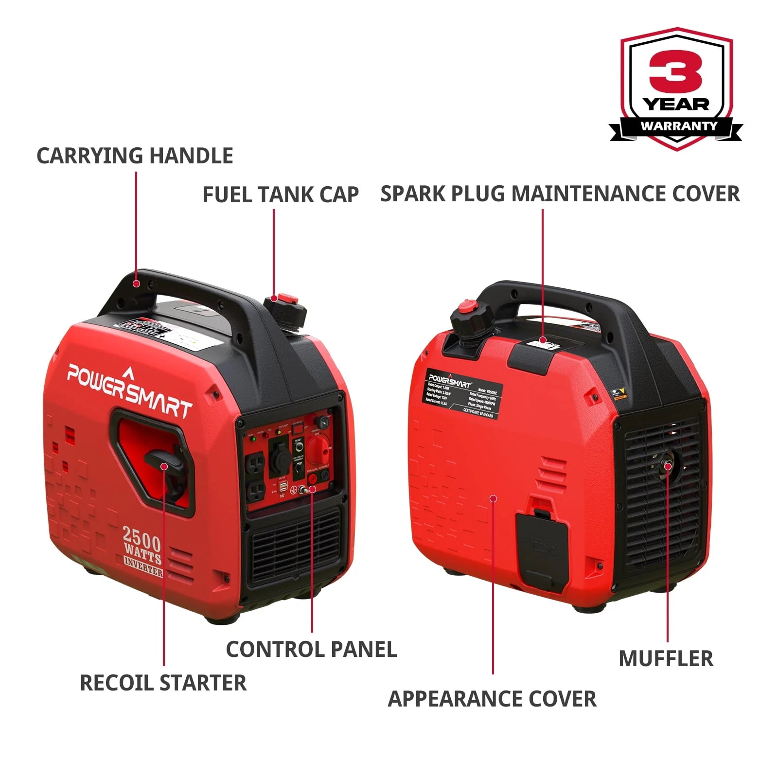 PowerSmart 2500W Portable Inverter Generator for Camping R657989