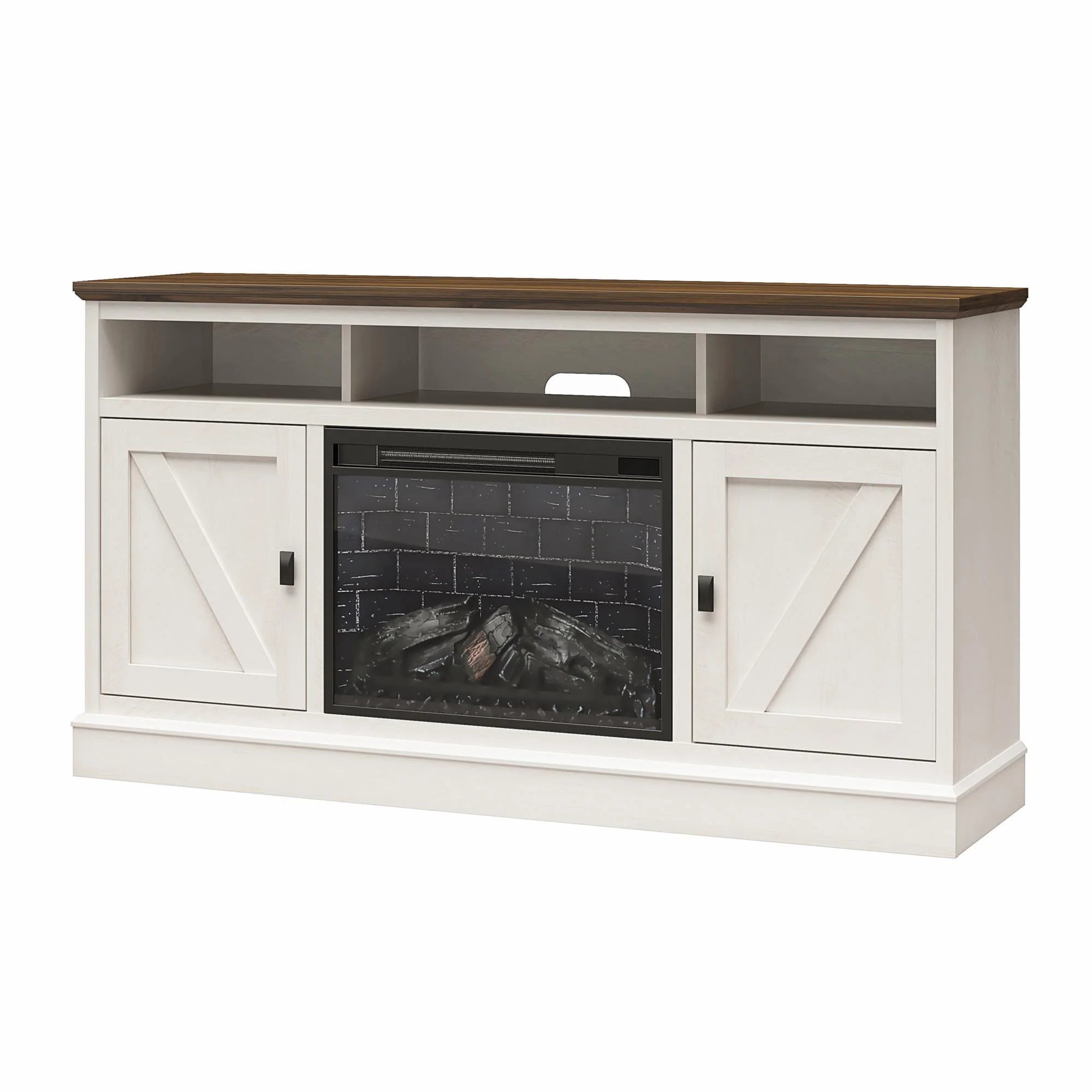 Ameriwood Home Ashton Lane Electric Fireplace TV Stand for TVs up to 65, Black Oak D206311