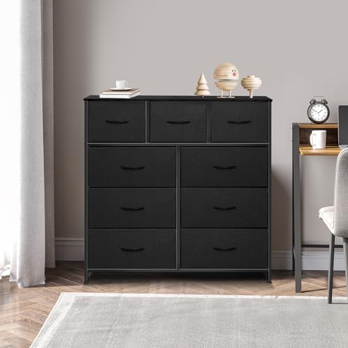 9 Drawer Dresser for Bedroom, Charcoal Black Fabric Storage Chest K84969