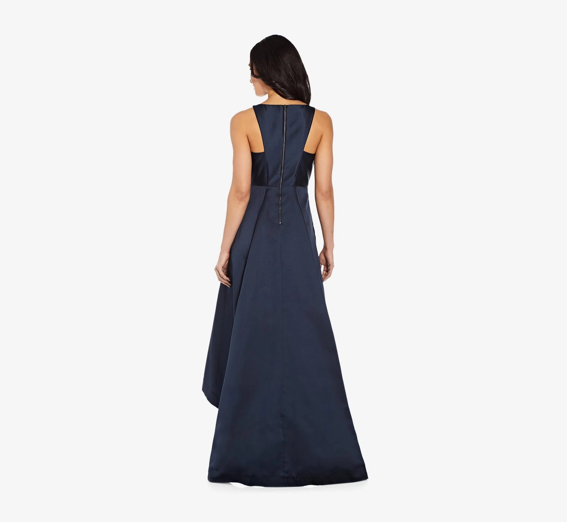 Adrianna Papell High Low Mikado Gown, Navy, Size 18 U544