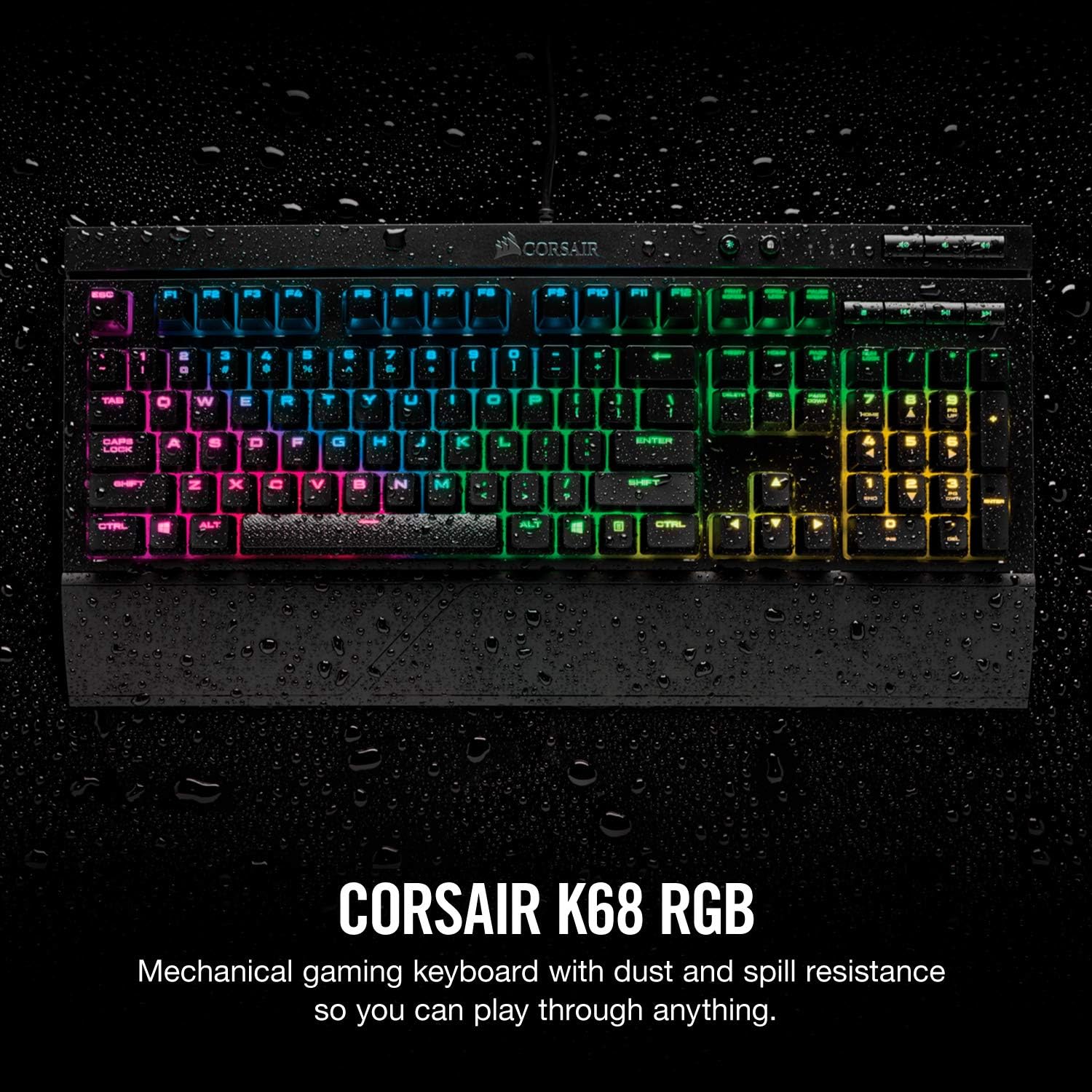 CORSAIR K68 RGB Mechanical Gaming Keyboard Cherry MX Red Switch Black K268700