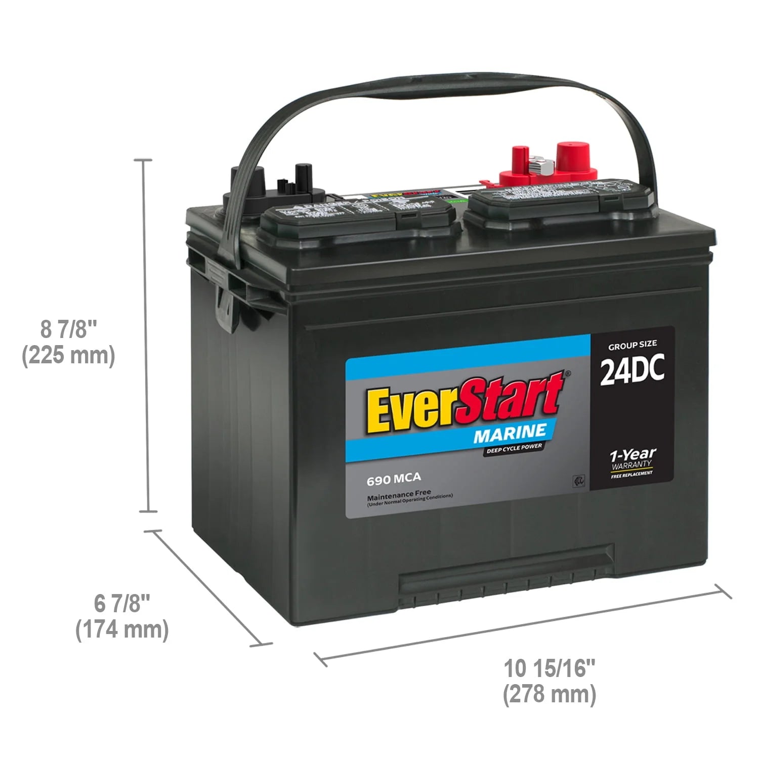 EverStart Lead Acid Marine & RV Deep Cycle Battery Group 24DC 12V 690 MCA M985