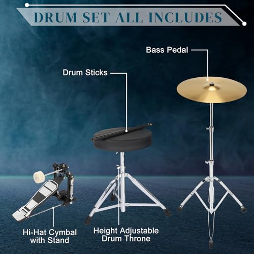 Ktaxon 22 Inch 5-Piece Adult Drum Set with Cymbals and Stool (Blue) G680