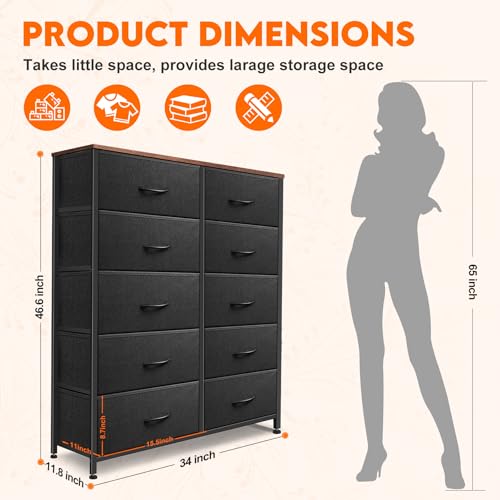 9 Drawer Dresser for Bedroom, Charcoal Black Fabric Storage Chest K84969