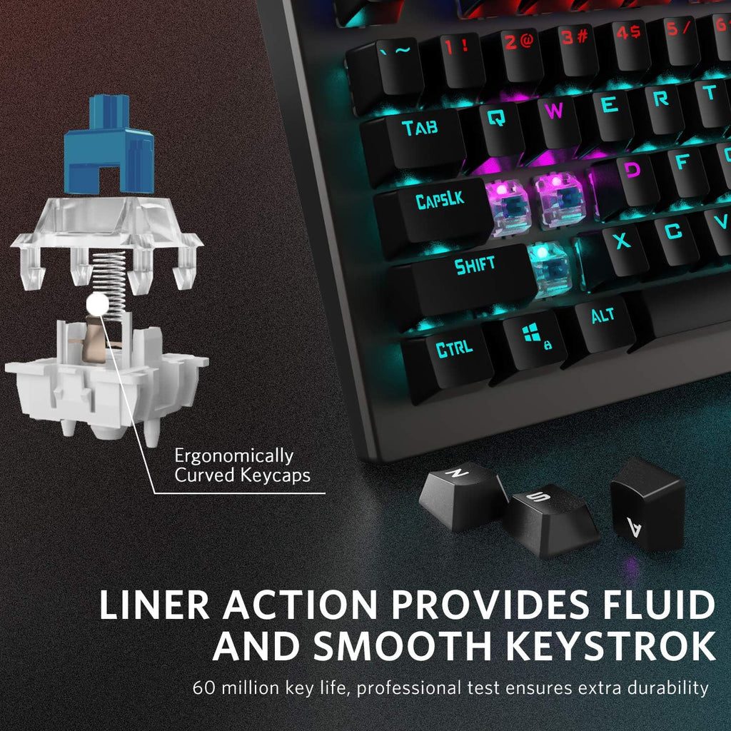 Fiodio Mechanical Gaming Keyboard Wired RGB Rainbow Backlit Blue Switches Ergonomic for Desktop PC, 2 Pack U572