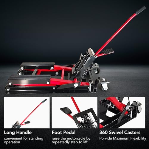 1500 LBS Hydraulic Motorcycle Lift Jack with Wheels, Steel ATV UTV Lift Stand G831
