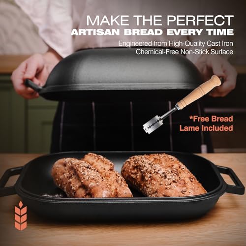 KUHA Cast Iron Bread Pan with Lid + Bread Lame, Pre-seasoned H529