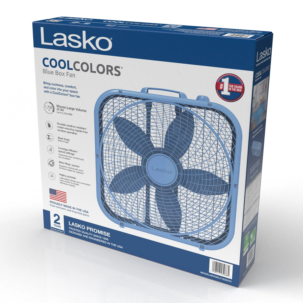 Lasko 20 Classic Box Fan with Weather-Resistant Motor, 3 Speeds, White Y945432