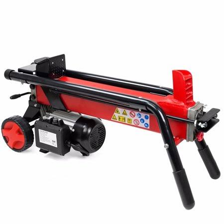 Log Splitter Cut Wood Mobile Electrical 7-Ton Cutter Hydraulic w/ Wheel, Black