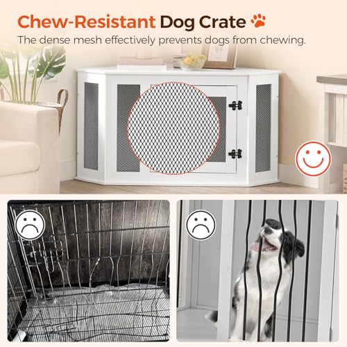 Corner Dog Crate Furniture Wooden Kennel End Table for Small Medium Dogs Greige and Black V3428