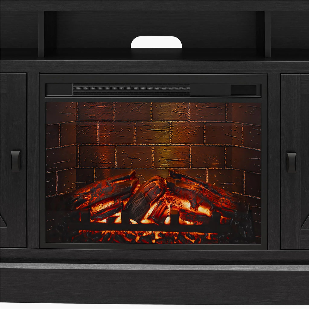 Ameriwood Home Ashton Lane Electric Fireplace TV Stand for TVs up to 65, Black Oak D206311