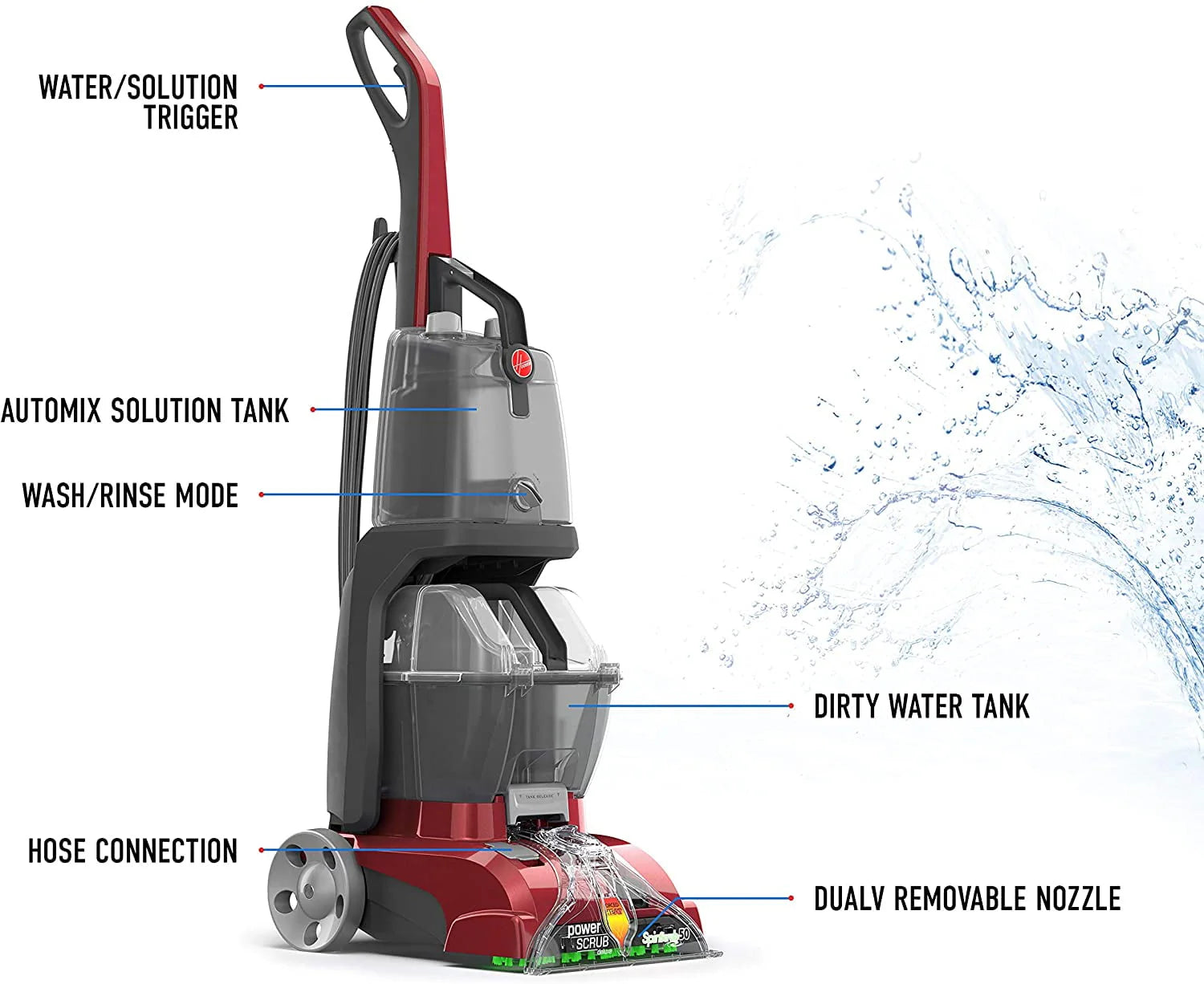 Hoover Power Scrub Deluxe Carpet Cleaner Machine, Upright Shampooer, Red H9559