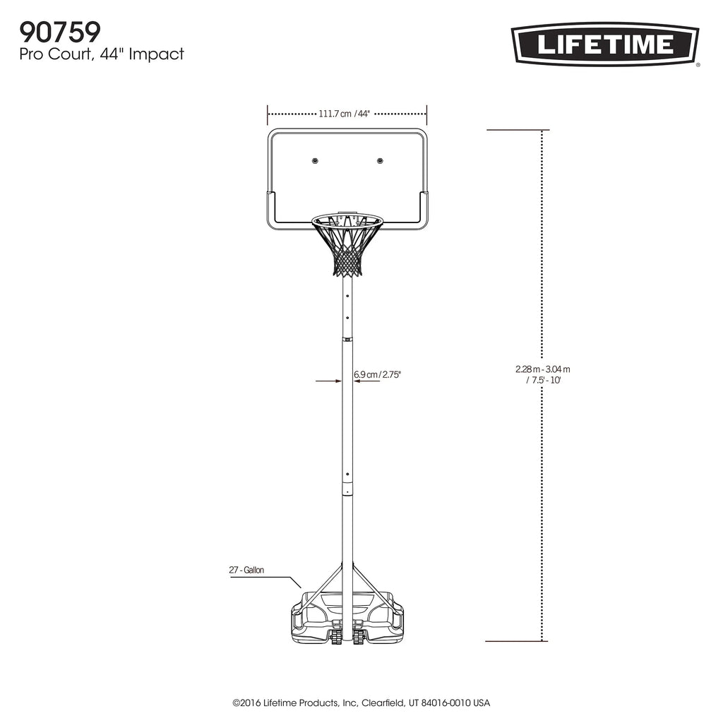 Lifetime Adjustable Portable Basketball Hoop, 44 inch HDPE Plastic Impact A80209