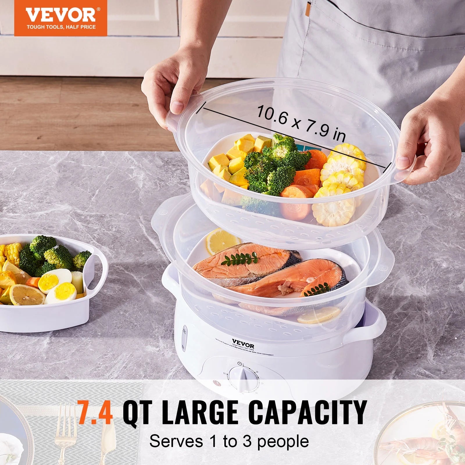 BENTISM 7.4Qt Electric Food Steamer 2-Tier with 60 Min Timer M21023