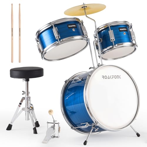 3 Piece Kids Drum Set with Throne, 14'' Bass Drum, Adjustable Seat W12582