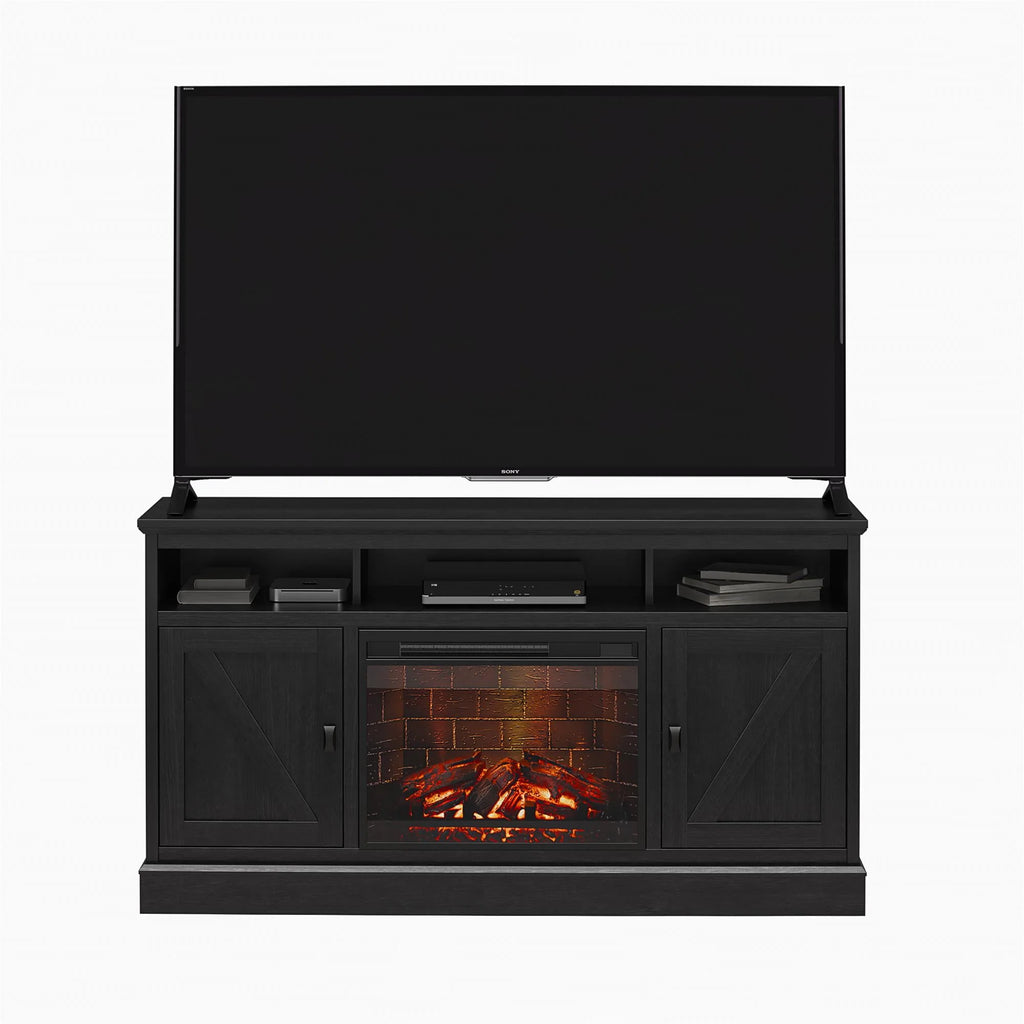 Ameriwood Home Ashton Lane Electric Fireplace TV Stand for TVs up to 65, Black Oak D206311
