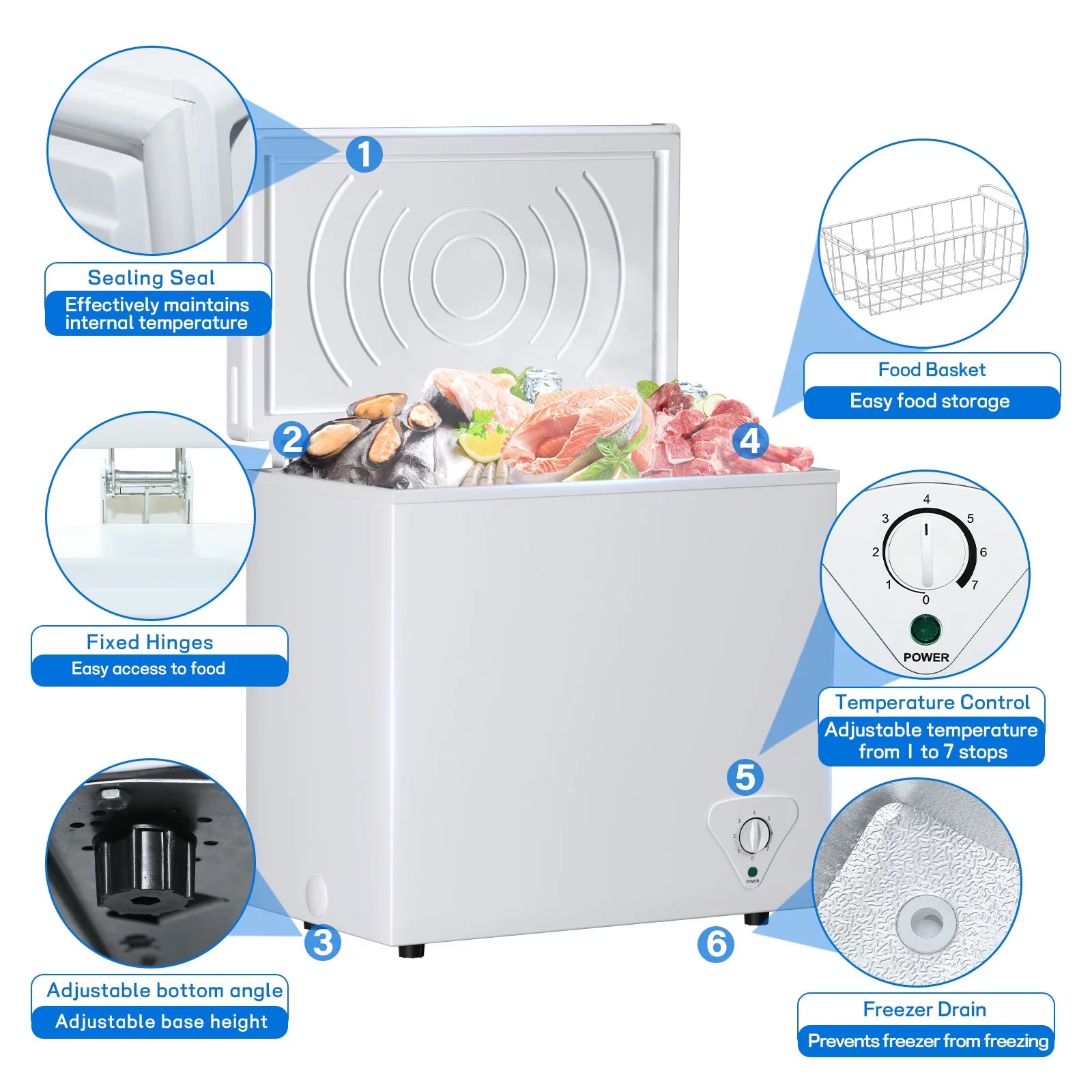 7 Cu. Ft. Chest Freezer with Removable Basket and Adjustable Thermostat C279