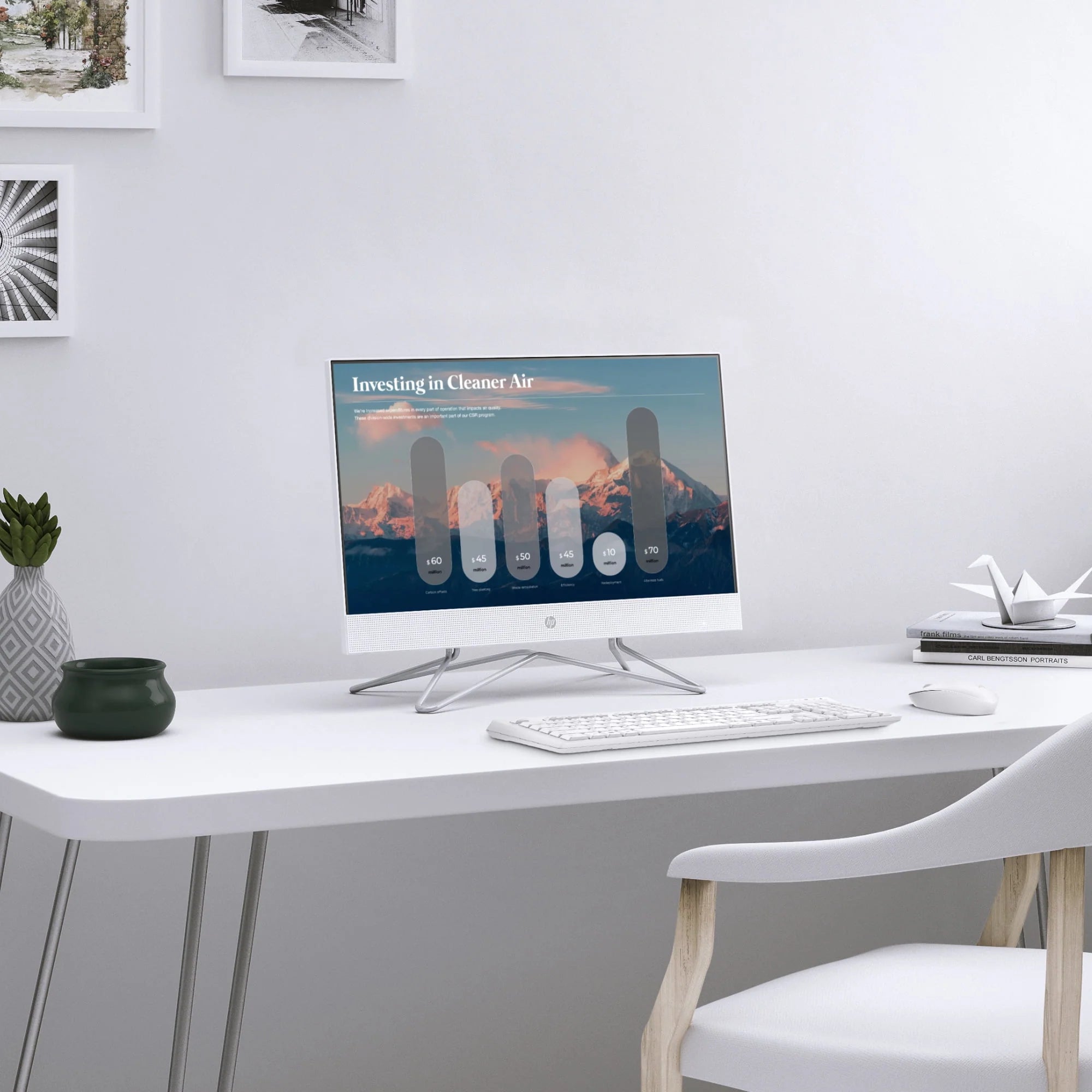 HP 21.5 All-in-One PC, Intel Pentium, 8GB RAM, 128GB SSD, Windows 11 Home, White O9382
