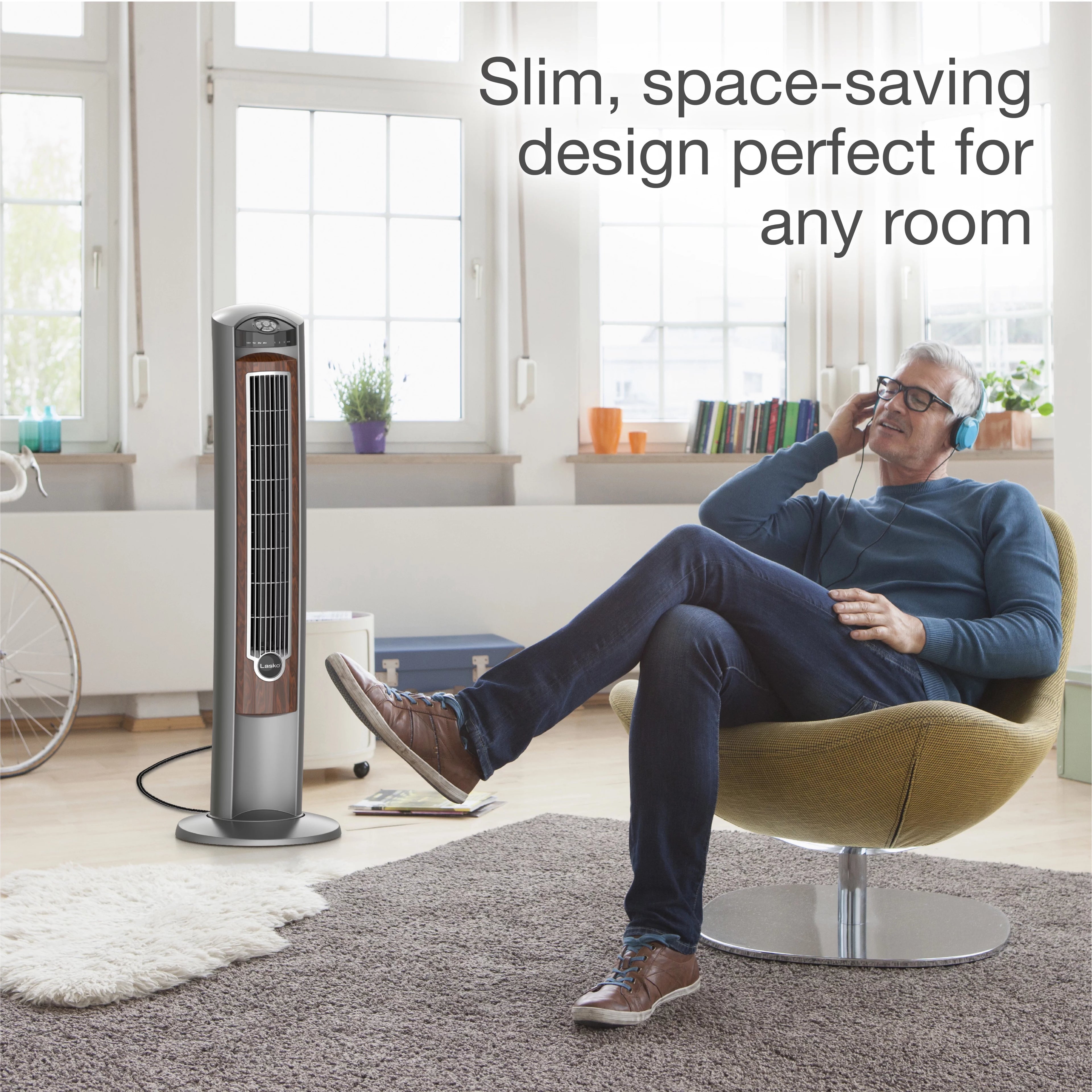 Lasko 42 Wind Curve Tower Fan with Ionizer and Remote, Gray/Woodgrain C6204
