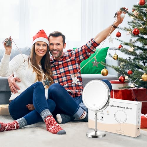 Lighted Makeup Mirror, Rechargeable Double Sided Magnifying Vanity Mirror, 3 Colors, 1x/10x F7514