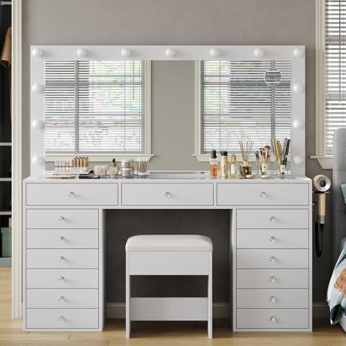 55" Vanity Desk with Charging Station and Lighted Mirror, Black Z765