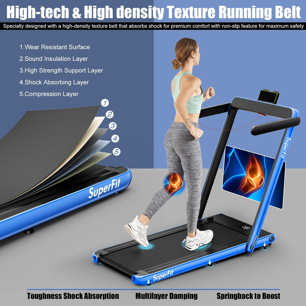 SuperFit 2 in 1 Folding Treadmill with APP Control Speaker Black D991