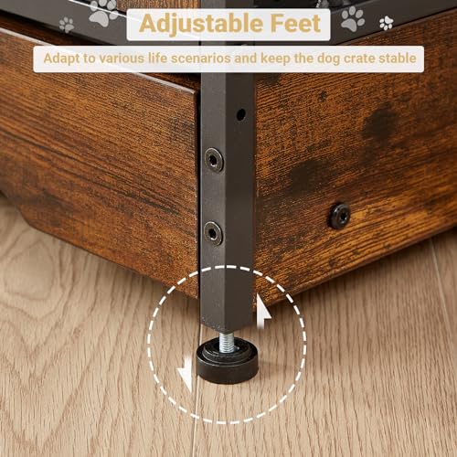 Rovibek 86" Stackable Dog Kennel Furniture with Removable Divider & 3 Doors, Rustic Brown I176