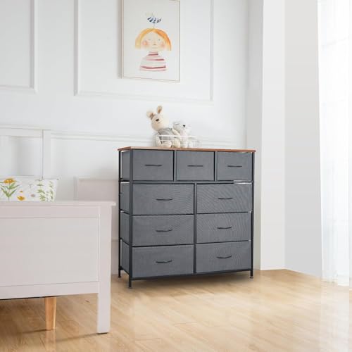 9 Drawer Dresser for Bedroom, Charcoal Black Fabric Storage Chest K84969