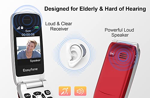 Easyfone Prime-A1 Pro 4G Flip Cell Phone for Seniors with SOS Button and Charging Dock P72360