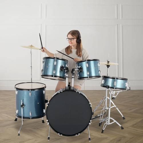 Ktaxon 22 Inch 5-Piece Adult Drum Set with Cymbals and Stool (Blue) G680
